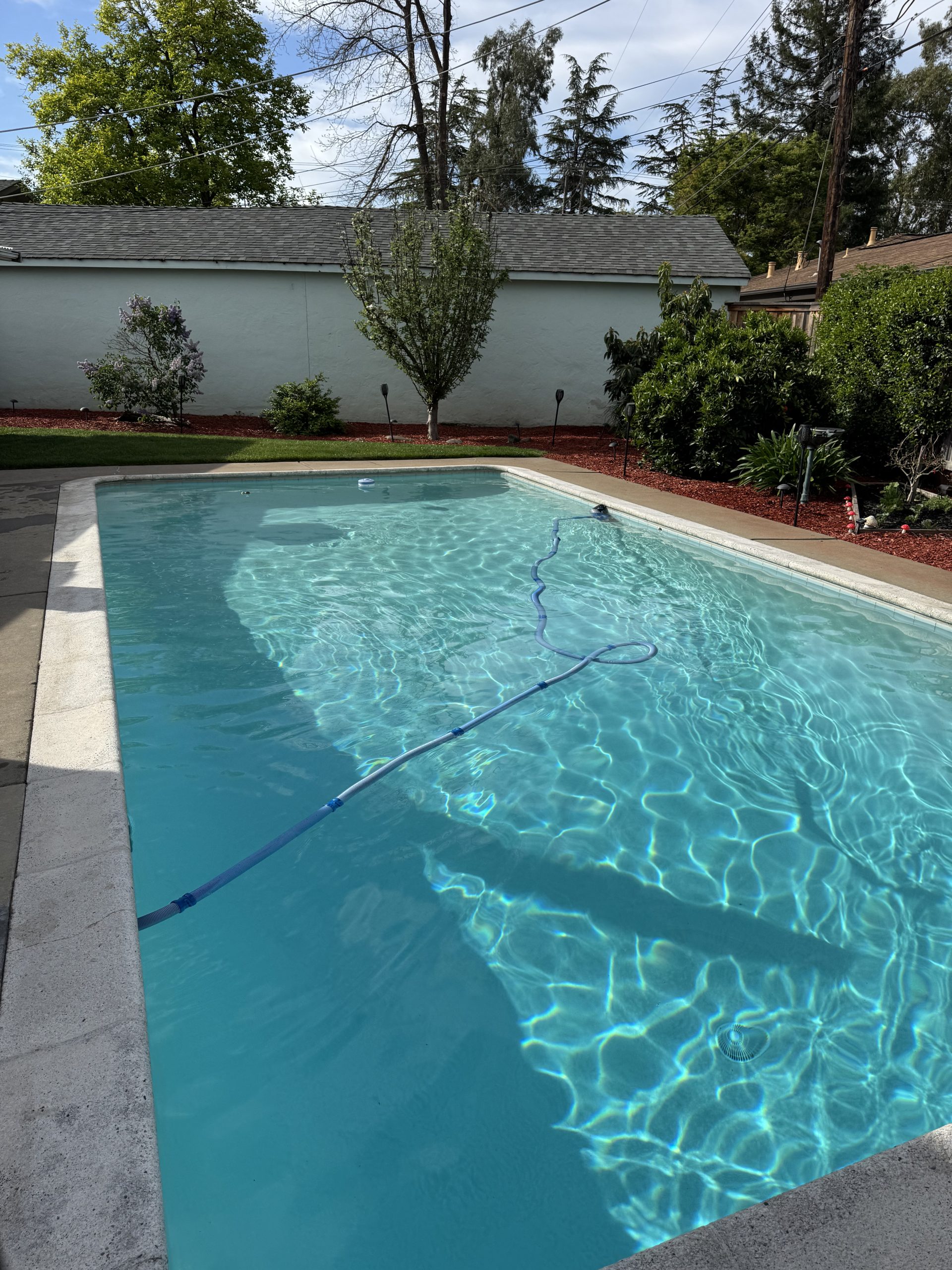 Routine pool skimming in Folsom CA clearing surface debris for clean water