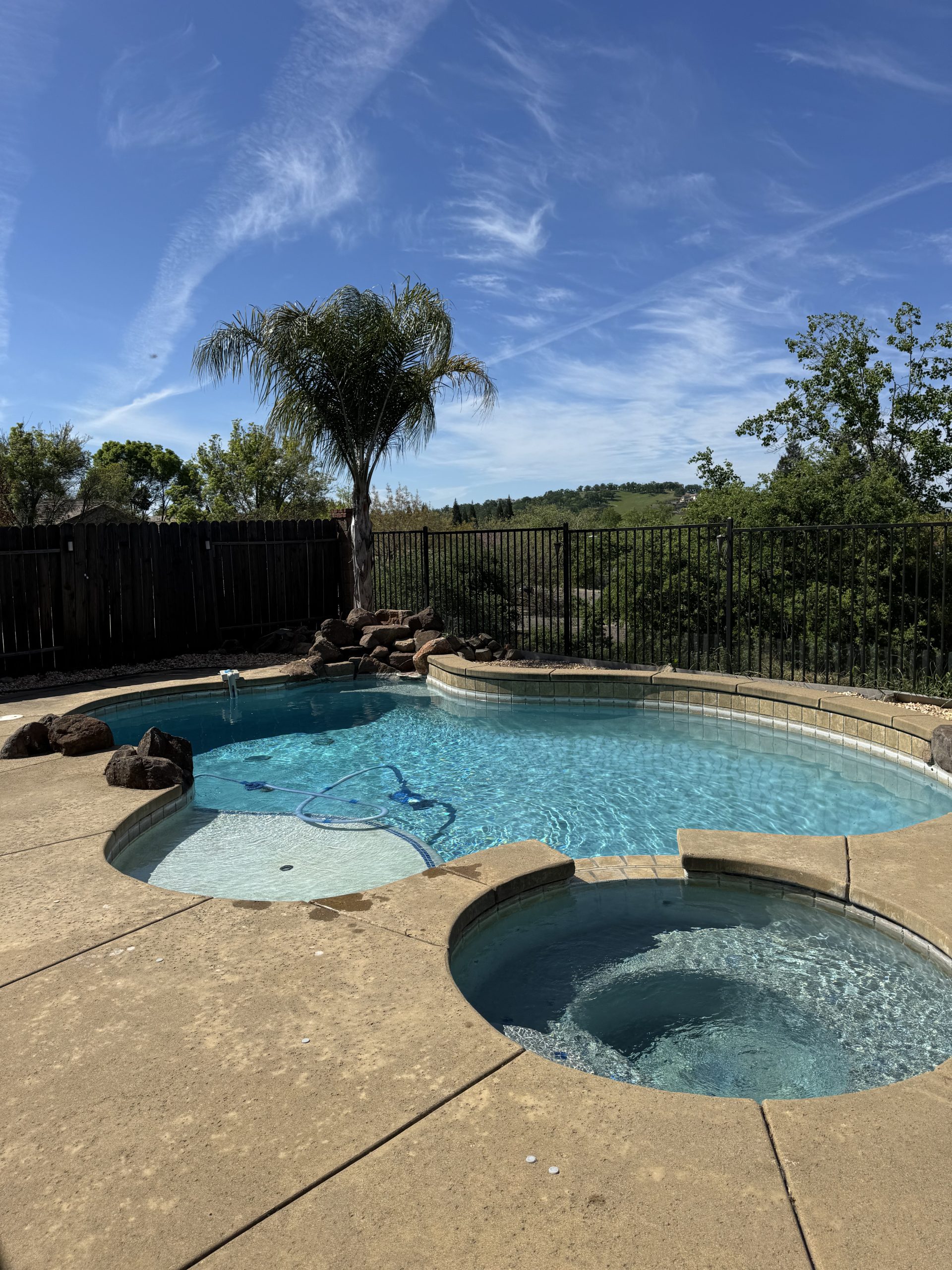 Pool skimming service in Folsom CA removing leaves and debris from water surface